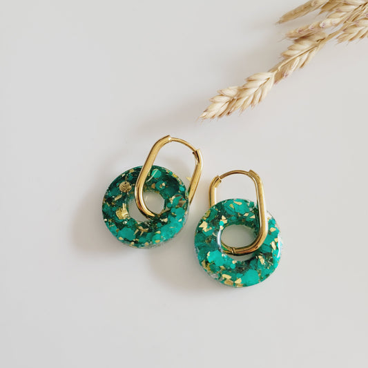 Boucles en résine | Donuts Vert et Or