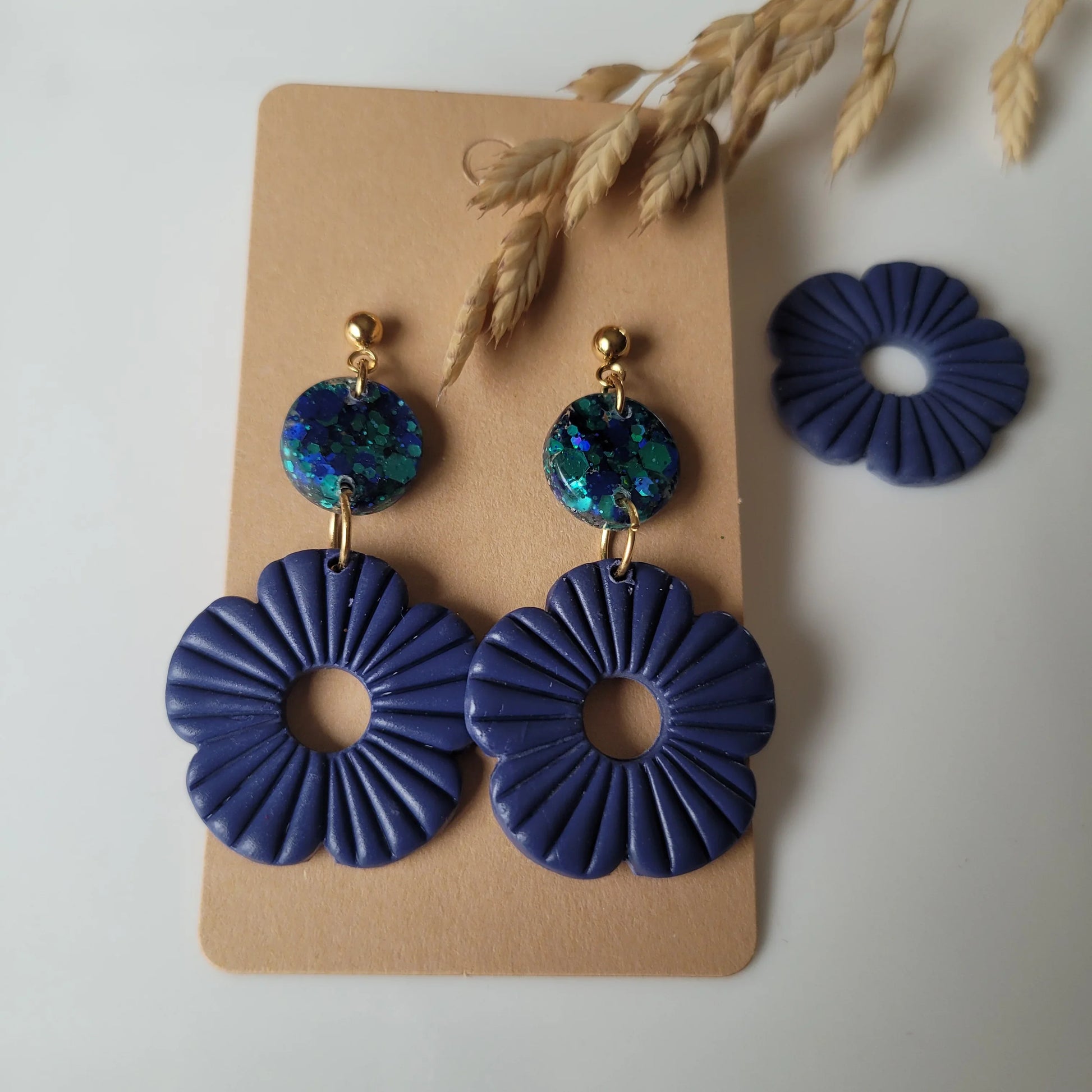 Boucles Duo Résine & Polymère | FloWer Bleu - L'Atelier de MyMy