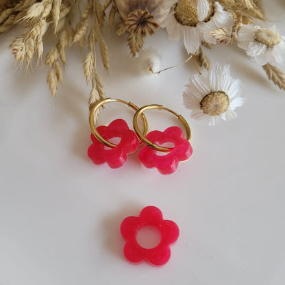 Boucles en résine | Fleurs Nacrées Rouge - L'Atelier de MyMy