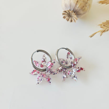 Boucles en résine | Soleil Rose,Argent