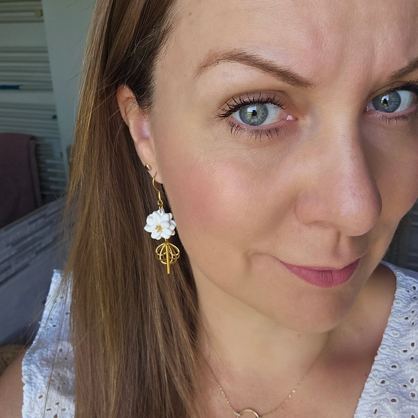Polymer clay earrings | Rosea White