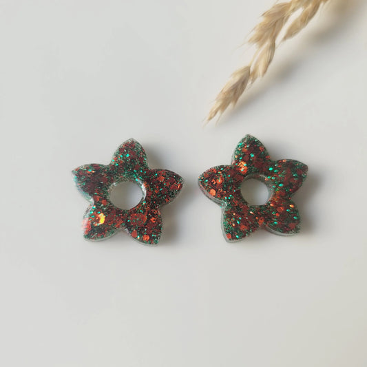 Boucles en résine | Fleurs de Tiaré Rouge & Vert - L'Atelier de MyMy