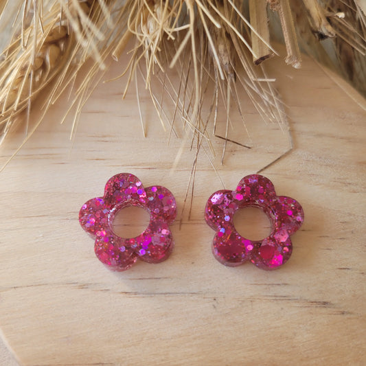 Boucles en résine | Fleurs Rose et Fuchsia - L'Atelier de MyMy