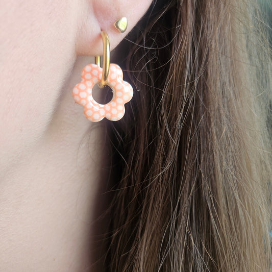Boucles argile polymère | Pampilles Floréa orange et blanc
