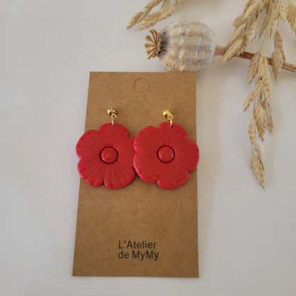 Boucles argile polymère | Flower Power Rouge - L'Atelier de MyMy