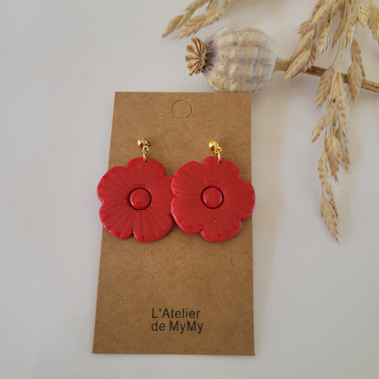 .Boucles argile polymère | Flower Power Rouge