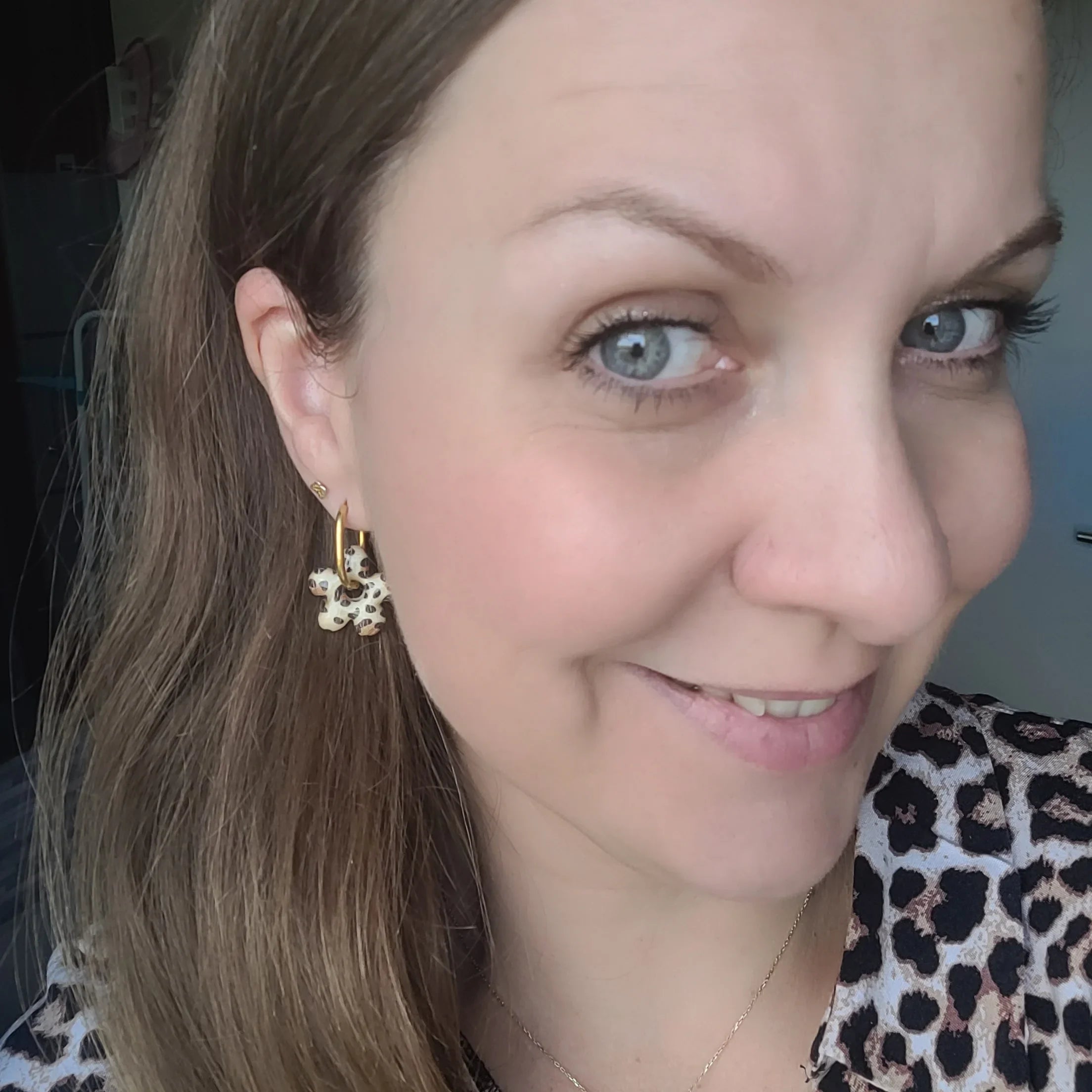 Boucles argile polymère | Pampilles Léopard Crème - L'Atelier de MyMy