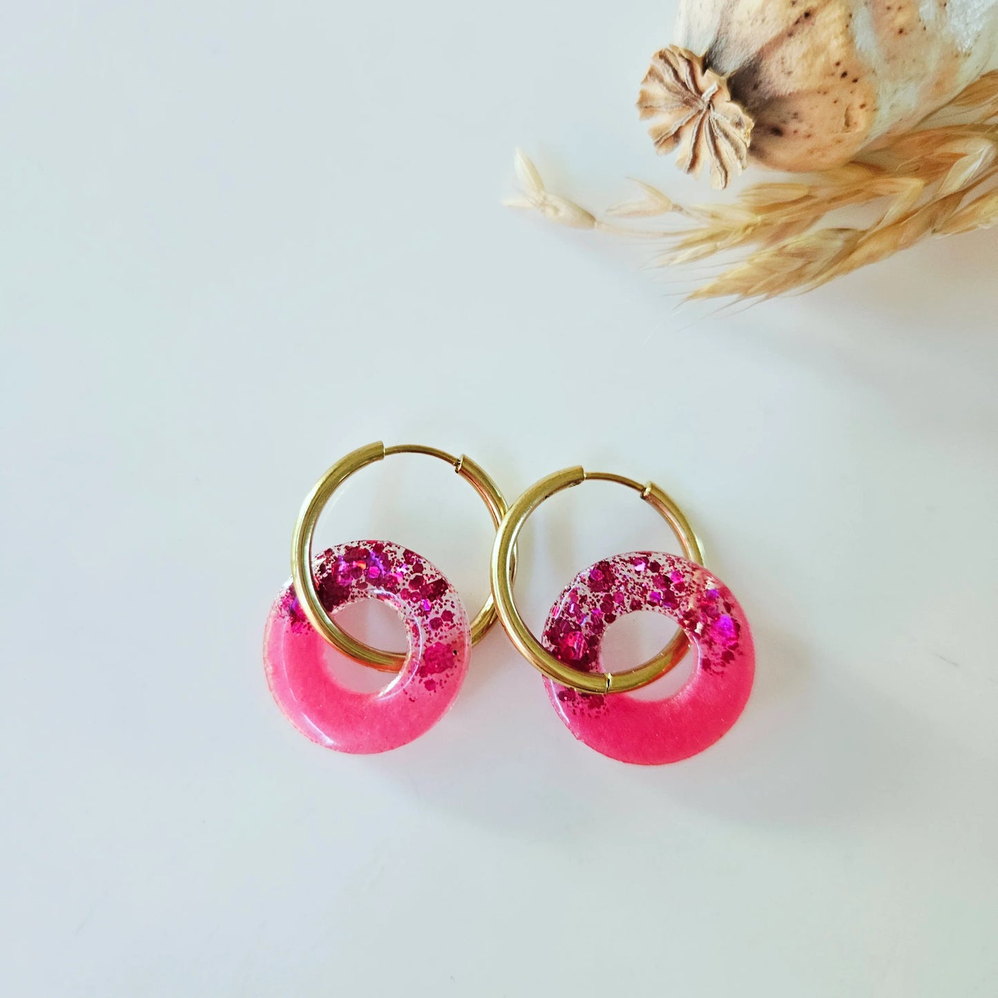 Boucles en résine | Donuts Framboise