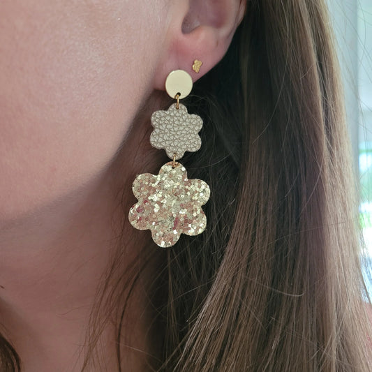 Boucles en Cuir | Fleurs Dorées Double - L'Atelier de MyMy