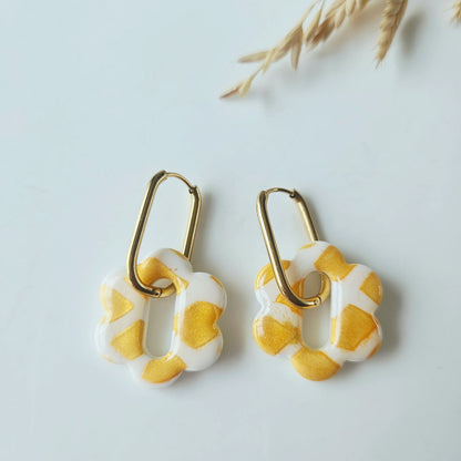 Polymer clay earrings | Bloomy White and Gold Tassels