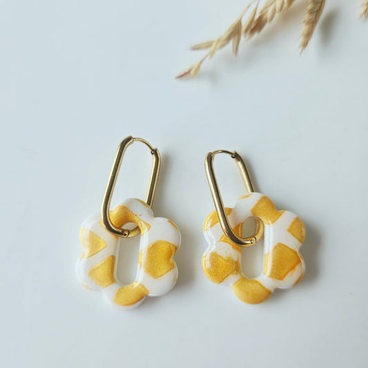 Boucles argile polymère | Pampilles Bloomy Blanc et Or