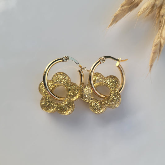 Boucles en résine | Fleurs Dorées