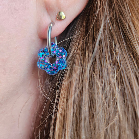 Boucles en résine | Mini Fleurs Turquoise et Violet