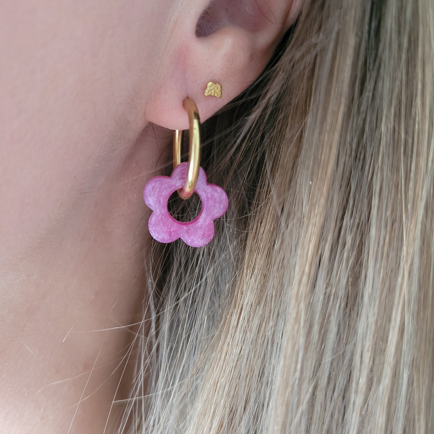 .Boucles en résine | Fleurs Nacrées Rose