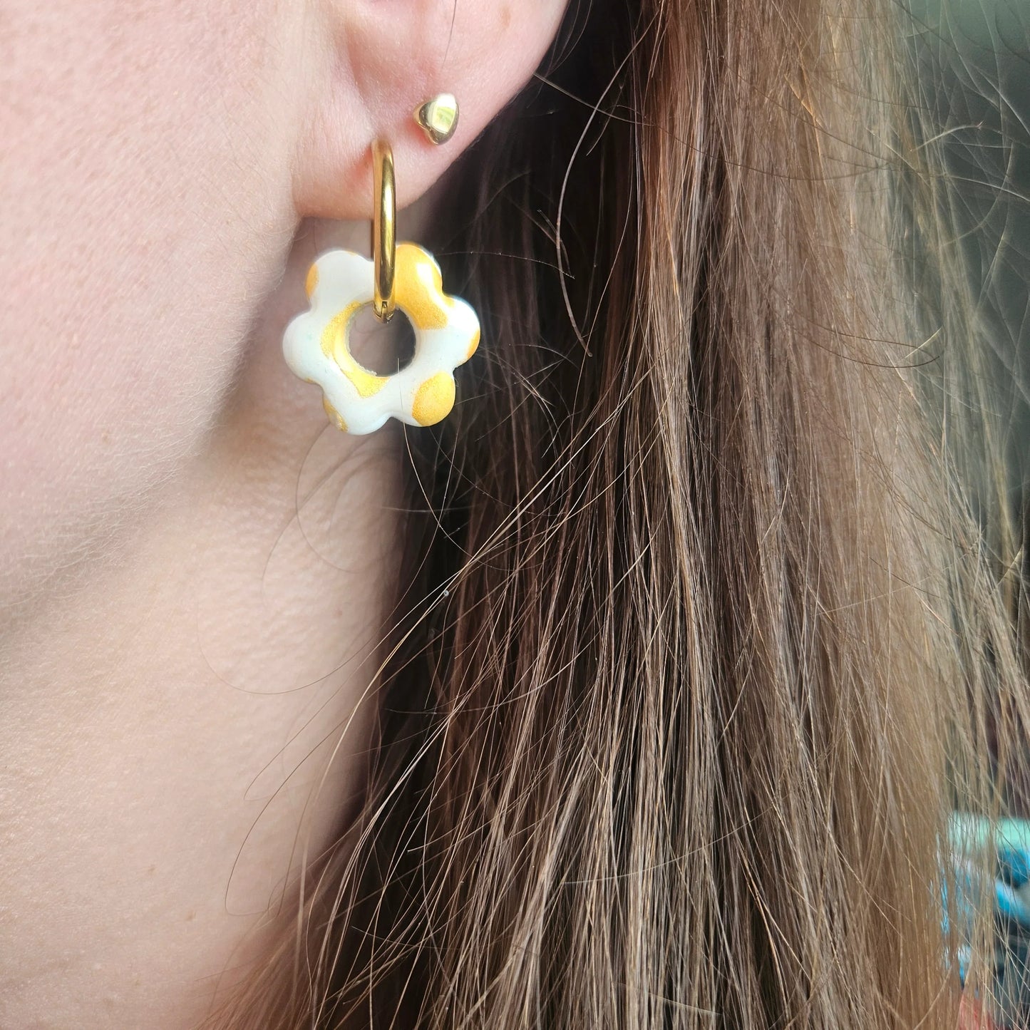 Boucles argile polymère | Pampilles Floréa Blanc et Or