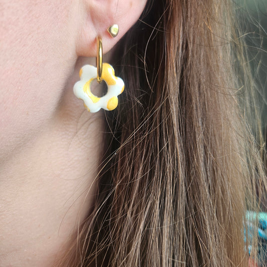 Boucles argile polymère | Pampilles Floréa Blanc et Or