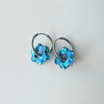 Boucles en résine | Mini Fleurs Turquoise