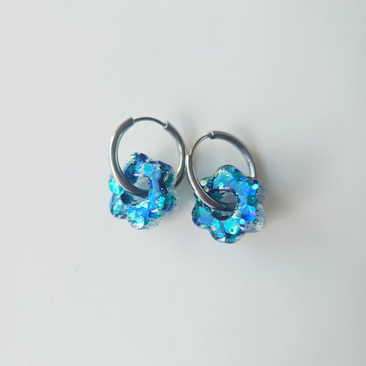 Boucles en résine | Mini Fleurs Turquoise