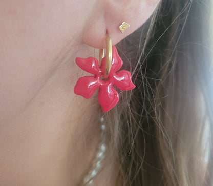 Boucles argile polymère | Fleurs de Tahiti Rouge - L'Atelier de MyMy