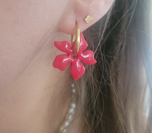..Boucles argile polymère | Fleurs de Tahiti Rouge