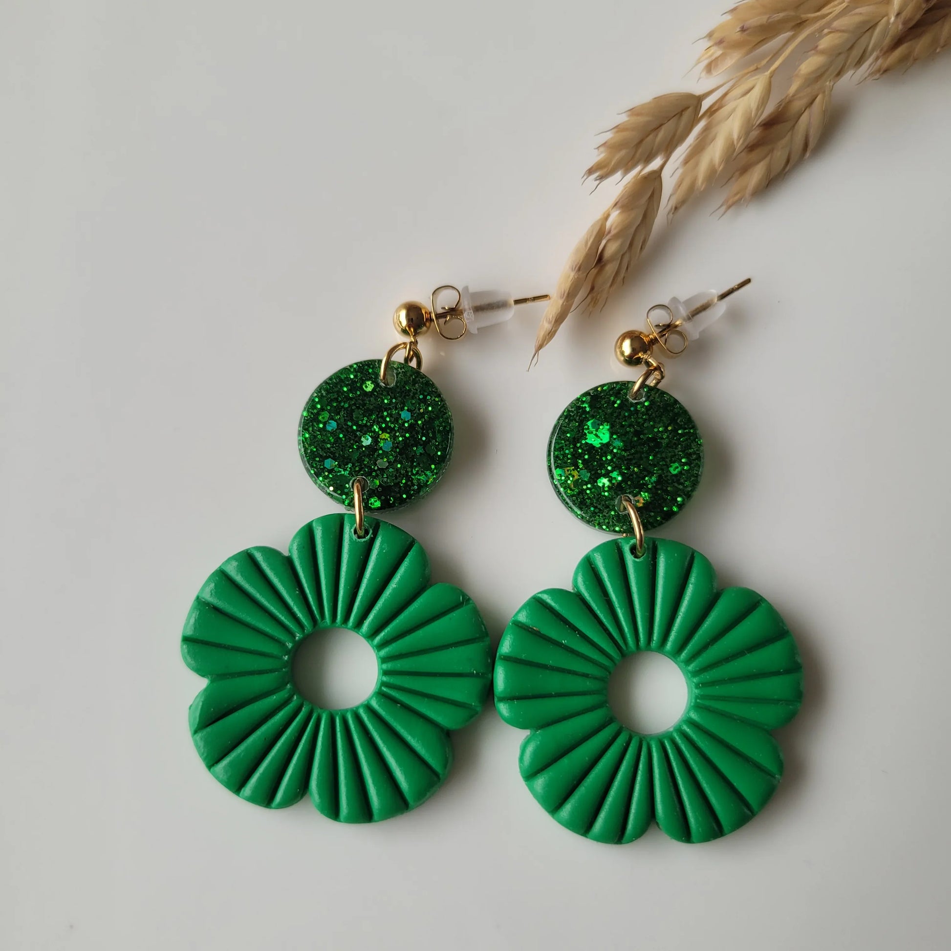 Boucles Duo Résine & Polymère | FloWer Vertes - L'Atelier de MyMy