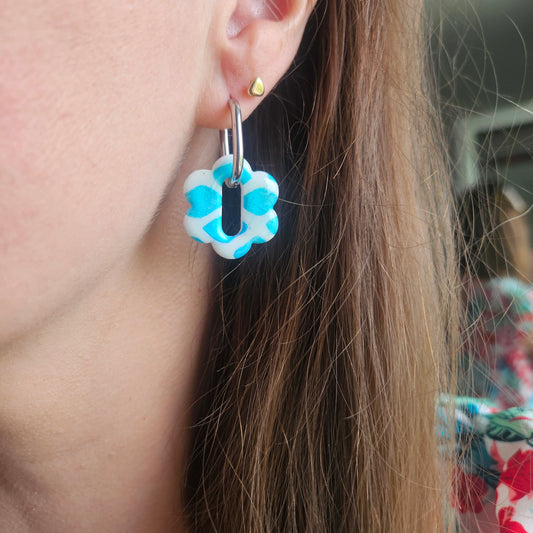 Boucles argile polymère | Pampilles Bloomy Bleu et Blanc