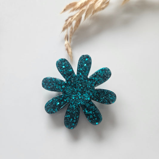 Broche en résine | Fleur Vert Émeraude