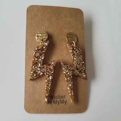 Boucles en résine | Éclairs Dorés - L'Atelier de MyMy