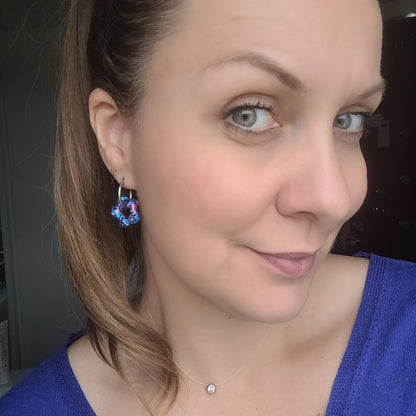 Boucles en résine | Fleurs Bleue et Rose