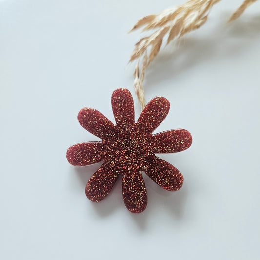 Broche en résine | Fleur Rouge et Or