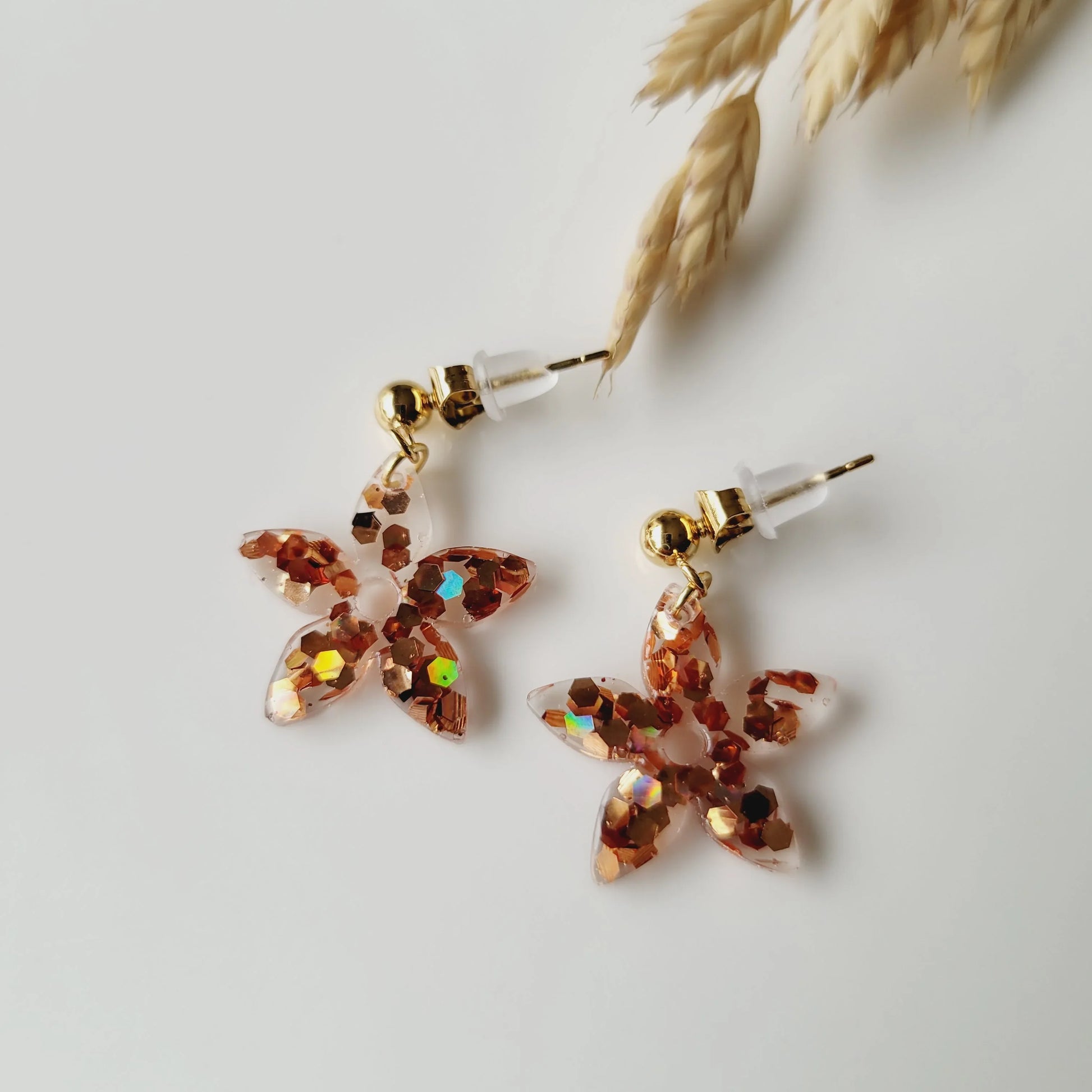 Boucles en résine | Fleurs de Jasmin Cuivrée - L'Atelier de MyMy