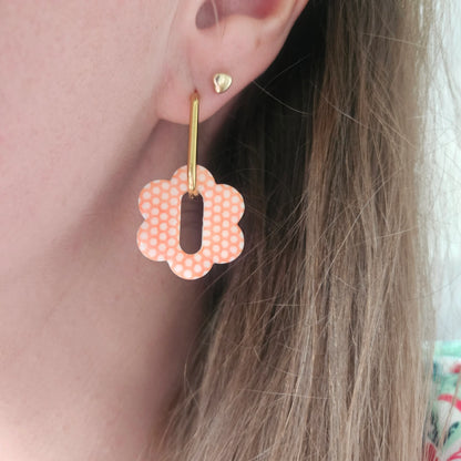 Polymer clay earrings | Orange and White Bloomy Tassels
