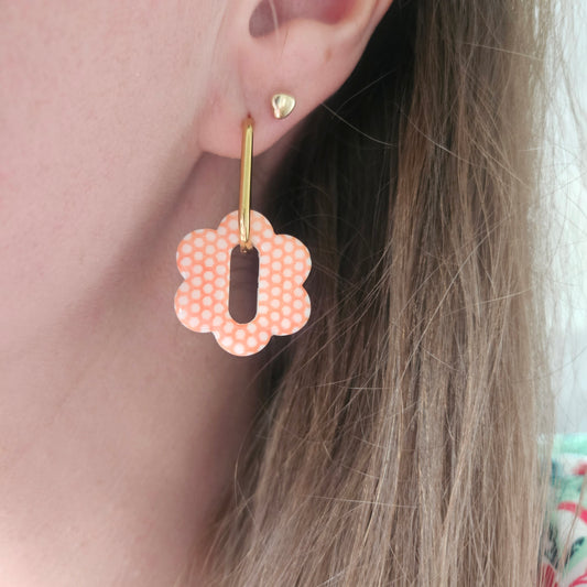 Boucles argile polymère | Pampilles Bloomy Orange et Blanc