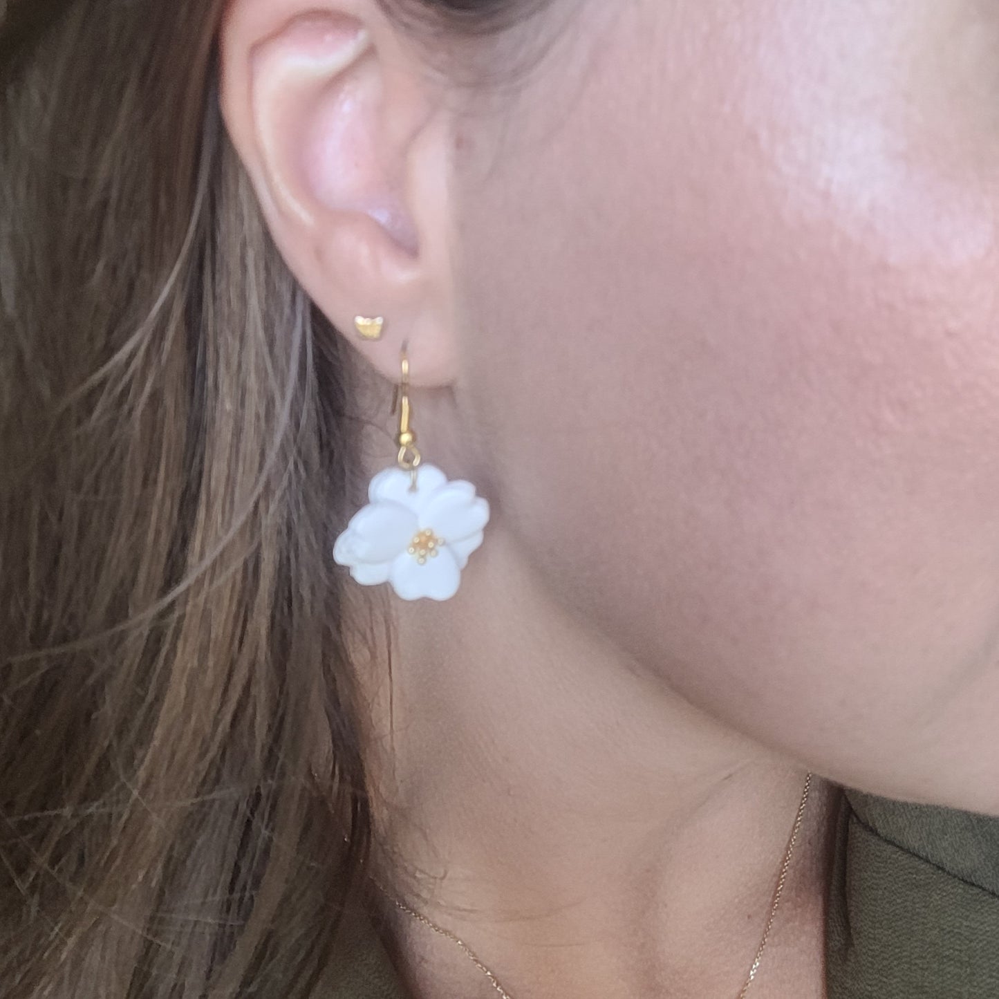 .Boucles argile polymère | Éclosion Florale Blanche