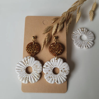 Boucles Duo Résine & Polymère | FloWer Blanches - L'Atelier de MyMy