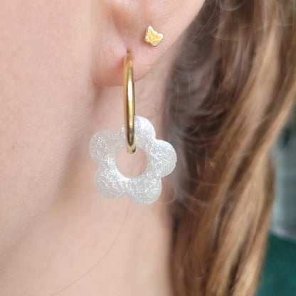 Boucles en résine | Fleurs Nacrées Blanc - L'Atelier de MyMy
