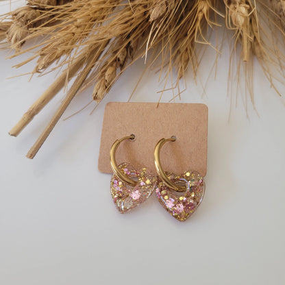 Boucles en résine | Petit Coeur rose et doré - L'Atelier de MyMy