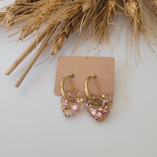 .Boucles en résine | Petit Coeur rose et doré