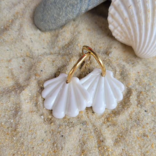 ..Boucles argile polymère | Coquillage Blanc