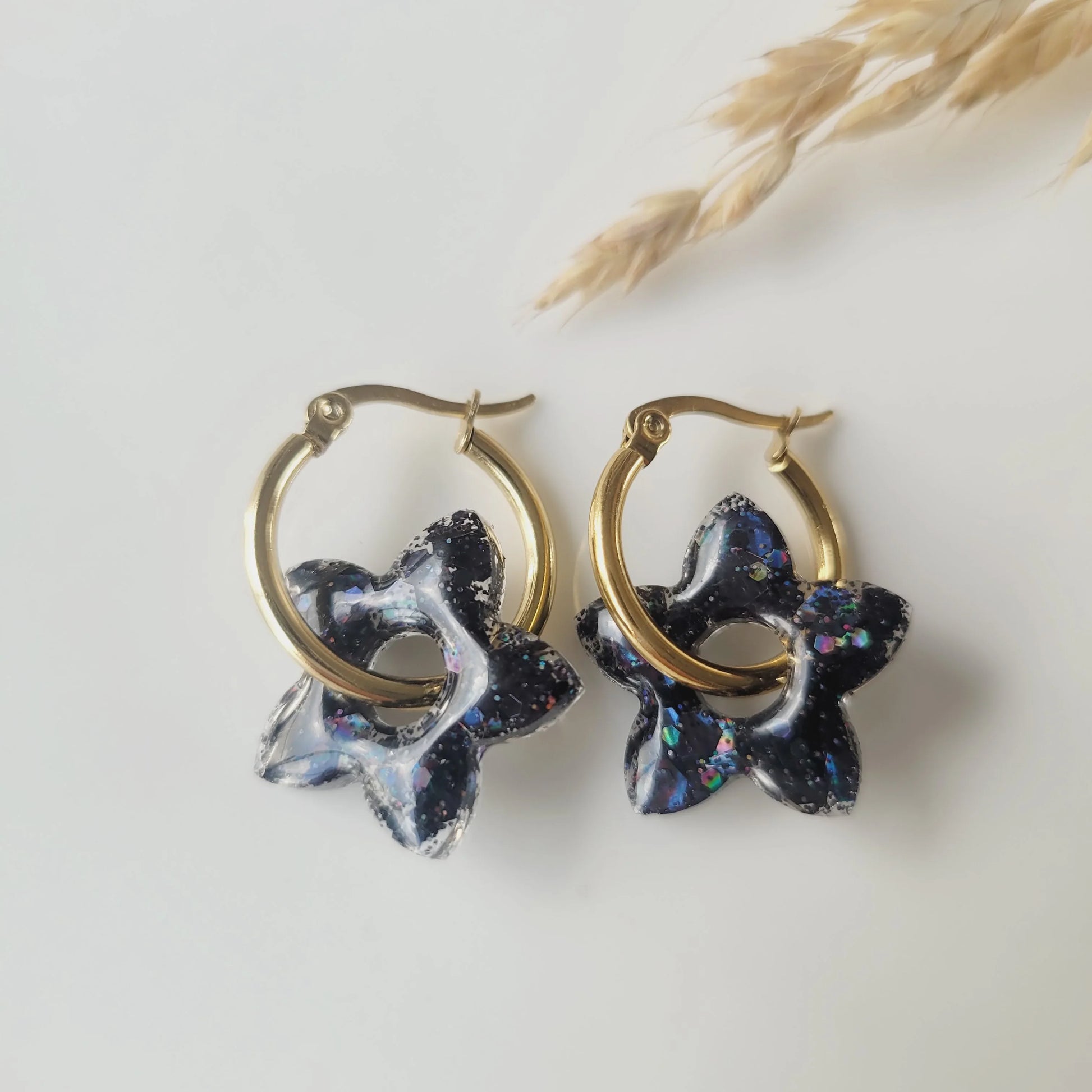 Boucles en résine | Fleurs de Tiaré Noir - L'Atelier de MyMy