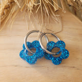 Boucles en résine | Fleurs Bleu Pailleté