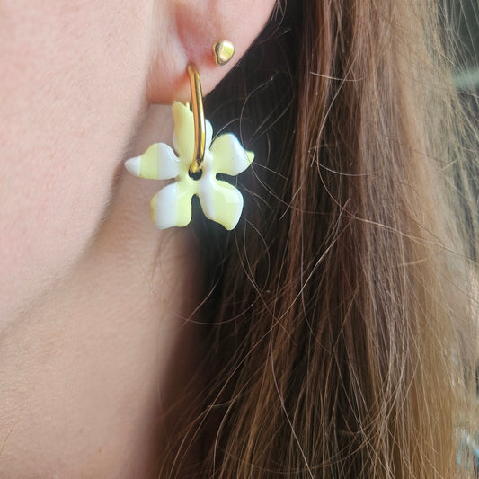 Boucles argile polymère | Fleurs de Tahiti Blanc et Jaune