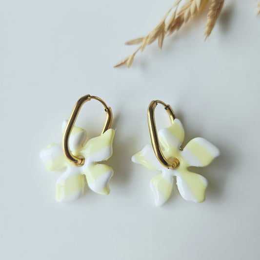 Boucles argile polymère | Fleurs de Tahiti Blanc et Jaune
