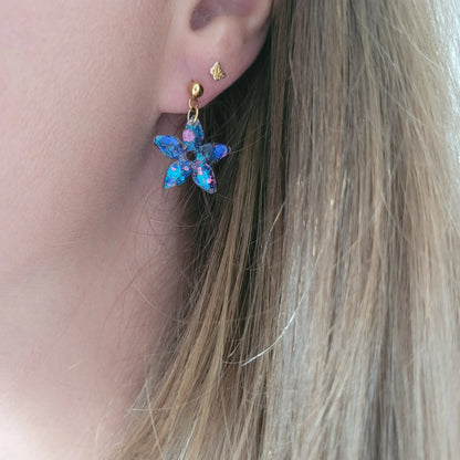 Boucles en résine | Fleurs de Jasmin Bleu Turquoise et Rose - L'Atelier de MyMy