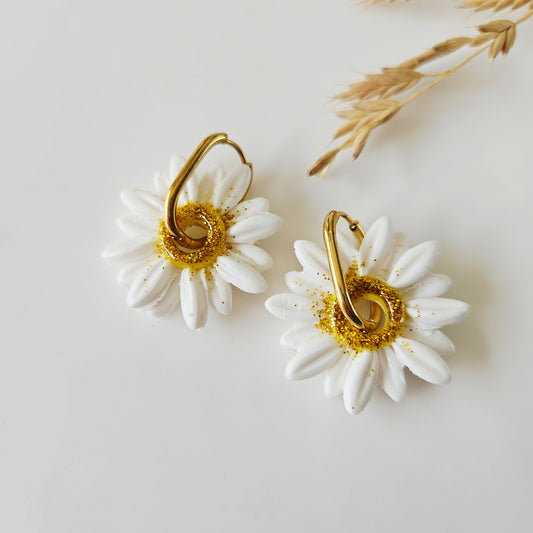 Boucles argile polymère | Pâquerettes Pailletées