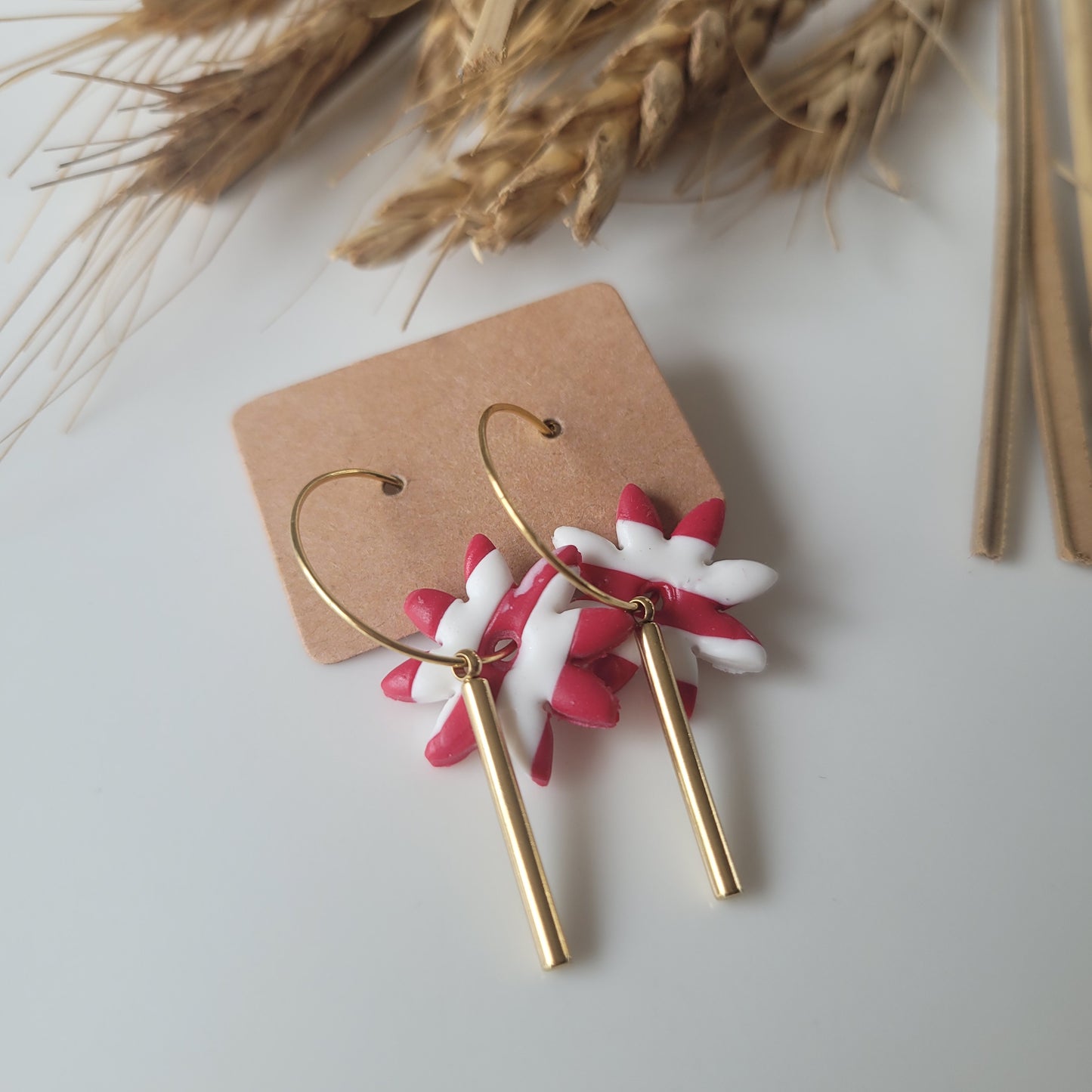 .Boucles argile polymère | Pampilles Étoilées Rose & Blanc