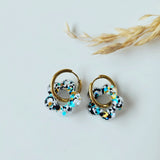 Boucles en résine | Fleurs Noir & Turquoise