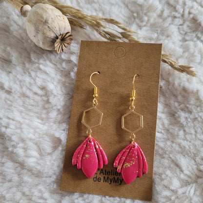 Boucles argile polymère | Pétale Rose & Or