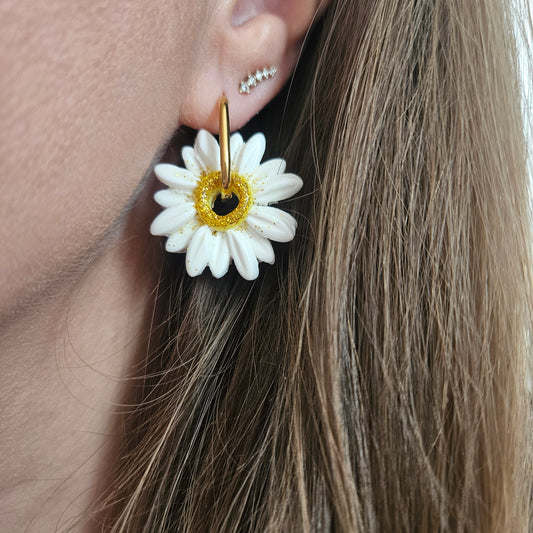 Boucles argile polymère | Pâquerettes Pailletées