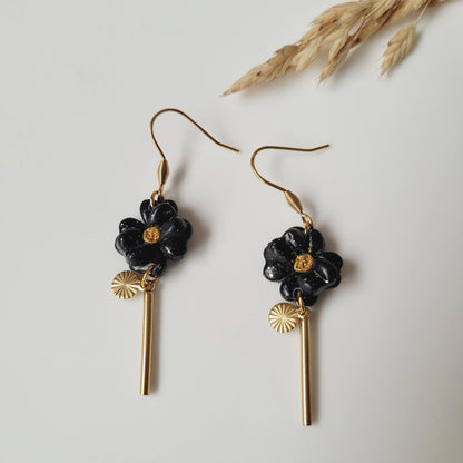 Boucles argile polymère | Flora Noir pailletée